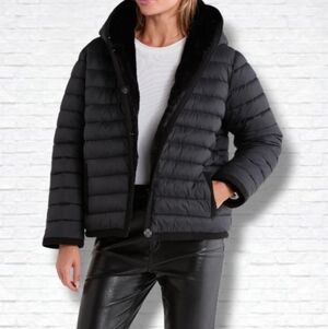 Rebecca Minkoff Maroon Reversible Faux Fur Hooded Puffer Jacket Size XL NWT